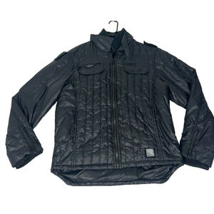 Civil Society Jacket Mens Large Black Puffer Full Zip Chest Pockets Hem Zip